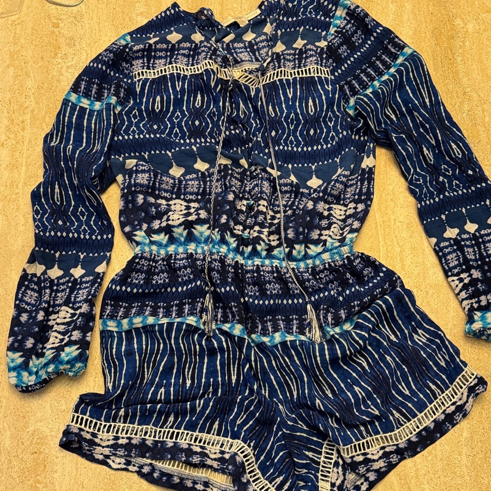 Boston Proper Blue and White Tie-Dye Romper